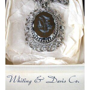 1970's  Whiting & Davis Silver Tone Necklace With Etched Floral Design